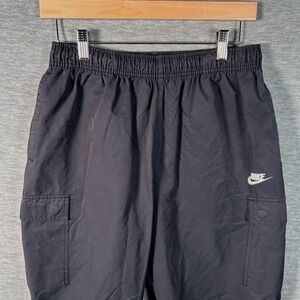 Nike Cargo Pants Mens Large Black Repeat Lightweight Woven Bungee Hem Track Y2K
